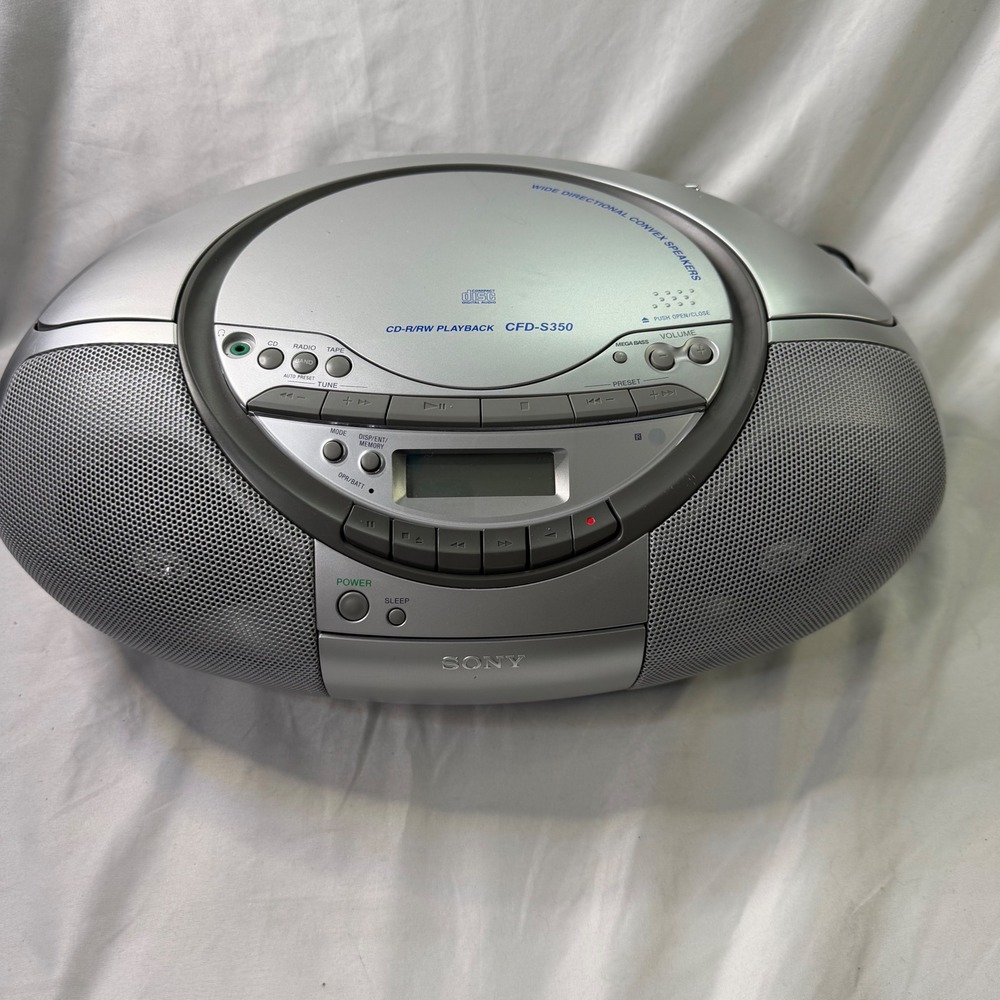 Sony CFD-S350 Portable Boombox CD Cassette Radio Player Silver Mega Bass